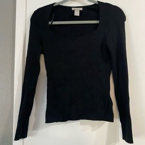 Black square neck long sleeve top